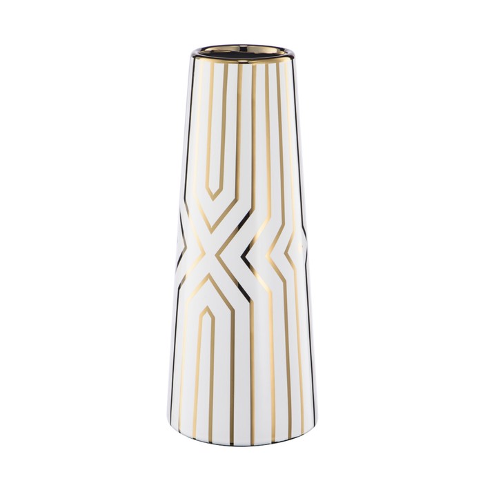 Декоративная ваза «Арт деко», 12×12×30 см, цвет белый с золотом - Фото 1