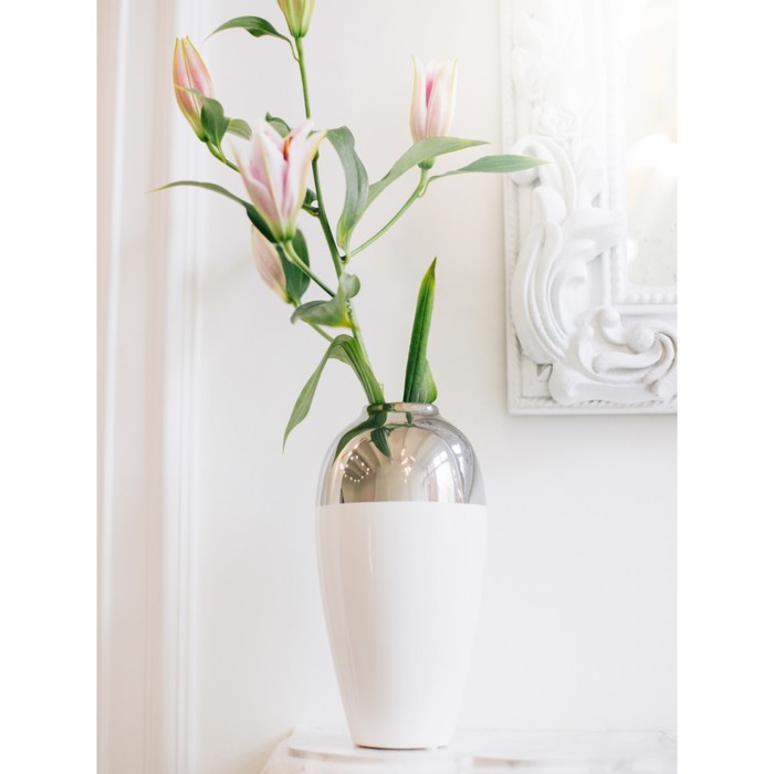 Декоративная ваза «Шик», 12,5×12,5×25 см, цвет белый с серебром - фото 1907808244