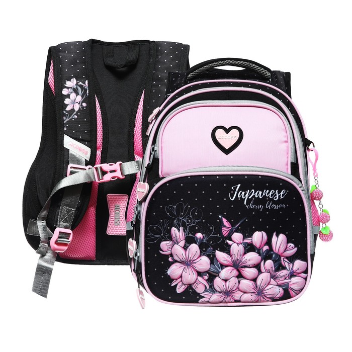 Рюкзак школьный 40 х 33 х 15 см, эргономичная спинка, Across 548, чёрный/розовый ACR23-548-3 - Фото 1