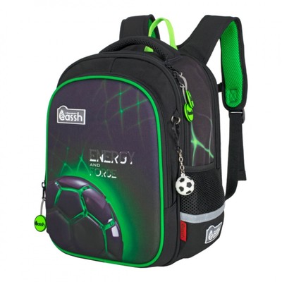 Рюкзак школьный 37 х 28 х 13 см, эргономичная спинка, Across 557, чёрный/зелёный CS23-557-1