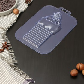 Форма для шоколада и конфет пластиковая «Санта на трубе», размер изделия 17×8,3×1 см, цвет прозрачный