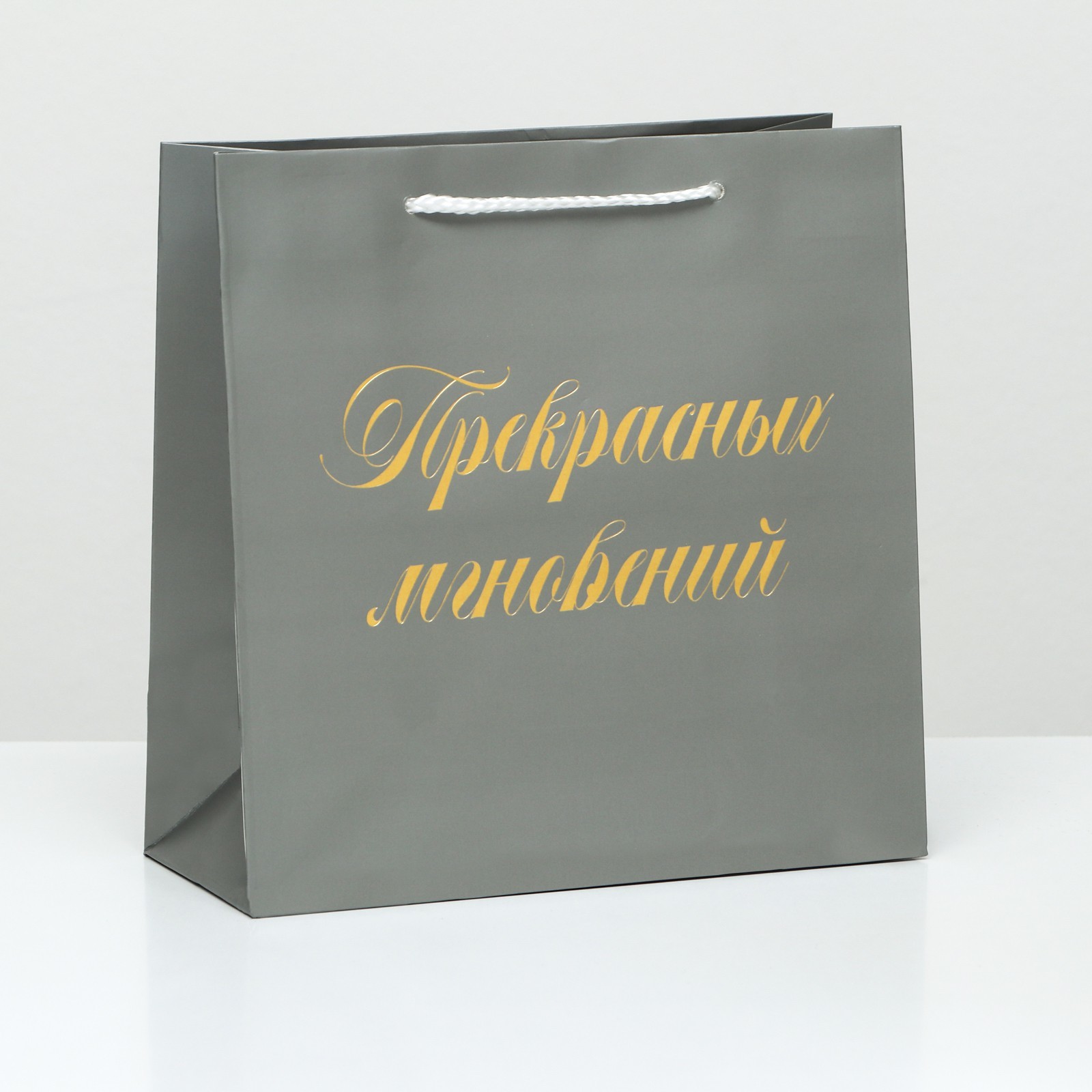 Пакет подарочный "Прекрасных мгновений", серый, с тиснением, 22,5 х 23 ...