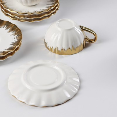 Сервиз чайный «Снежная лавина», 12 предметов: 6 кружек 80 мл, 6 блюдец d=11.2 см, керамика, МИКС
