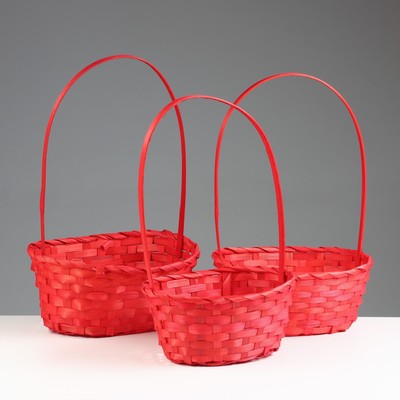 Корзина плетёная для хранения, бамбуковая, красная, набор 3 шт.