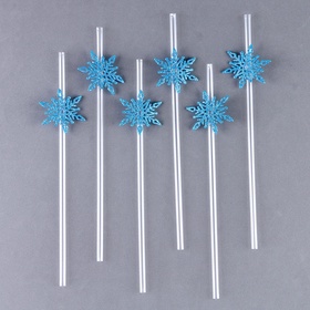Трубочки для коктейлей одноразовые «Снежинки», в наборе 6 шт., голубые