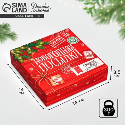 Коробка складная «Новогодняя посылка», 14×14×3.5 см