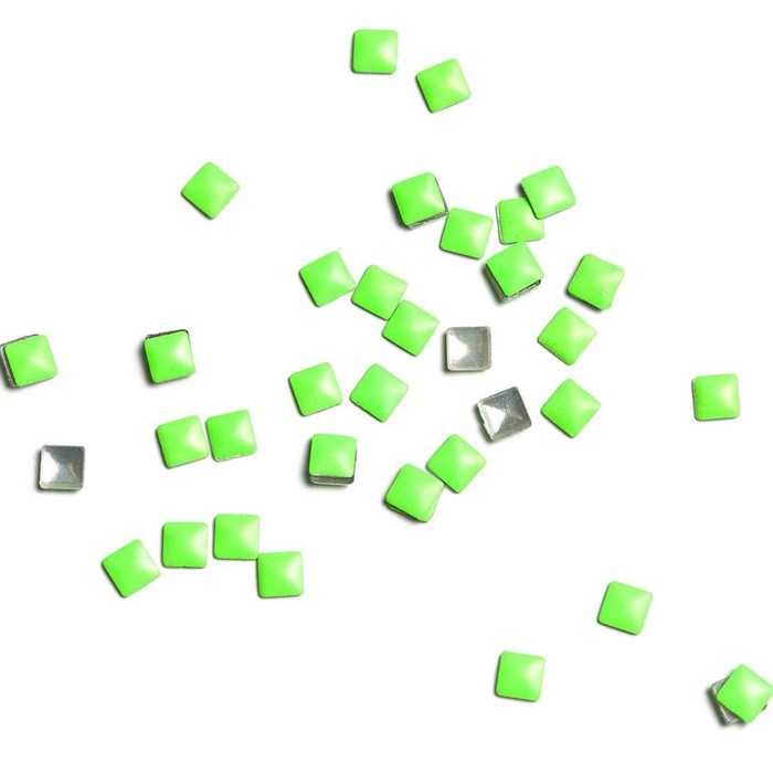 Стразы металлические, квадратные, 3х3, неоновый зелёный, 50 шт - Фото 1