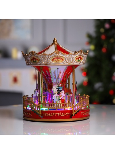 Светодиодная фигура «Красная карусель» 23×28×23 см, полистоун, от батареек АА×3, USB, свечение мульти