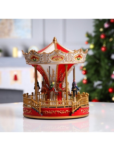 Светодиодная фигура «Красная карусель» 23×28×23 см, полистоун, от батареек АА×3, USB, свечение мульти