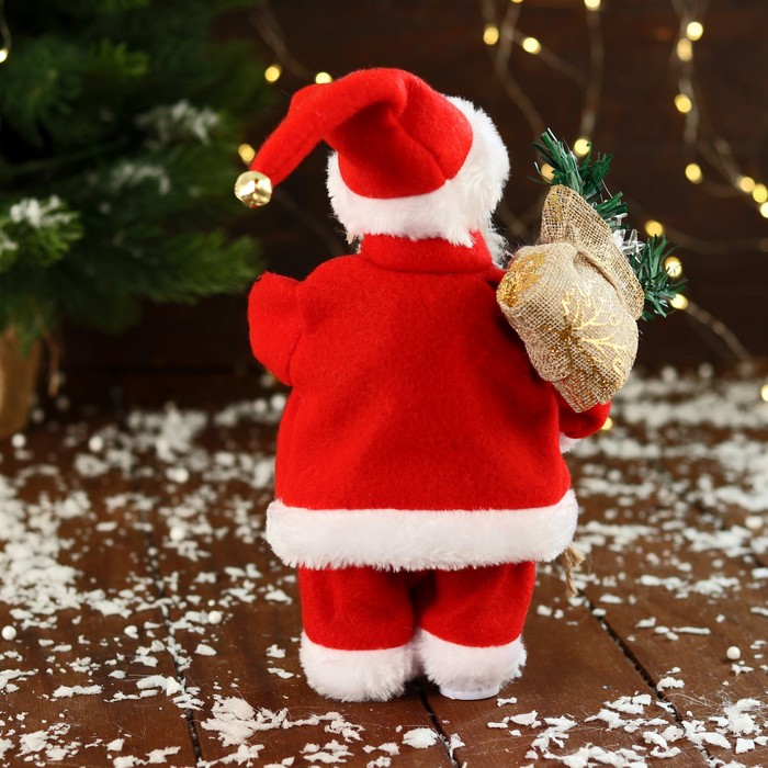 Дед Мороз "В узорчатом жилете, с подарками" двигается, с подсветкой, 24 см, красный