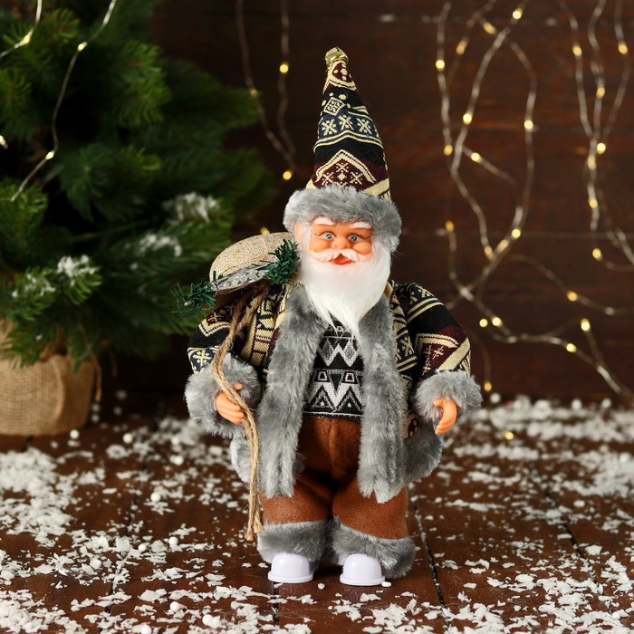 Дед Мороз &quot;В тёплом костюме, с подарками&quot; двигается, 24 см, серый