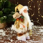 Дед Мороз "В костюме с пайетками, с фонариком" двигается, с подсветкой, 28 см, золото - фото 3907382