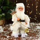 Дед Мороз "В меховом костюме, с фонариком" двигается, с подсветкой, 28 см, белый - фото 319842359