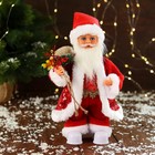 Дед Мороз "В узорном жилете, с подарками" двигается, с подсветкой, 28 см, красный - фото 3091872
