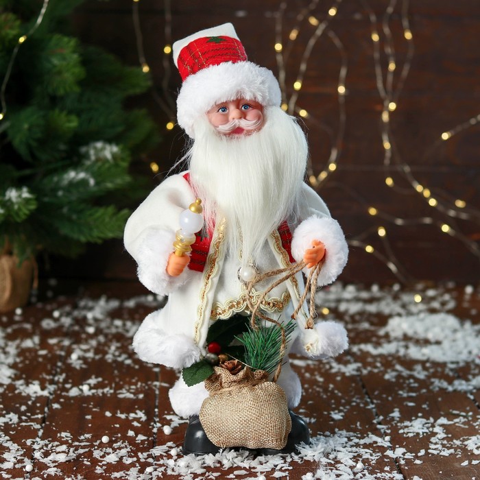 Дед Мороз &quot;С мешком подарков и фонариком&quot; двигается, с подсветкой, 31 см, красно-белый