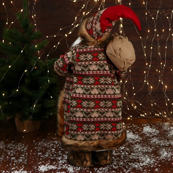 Дед Мороз "В вязаном жилете, с подарками" 60 см, красный - фото 1909271151