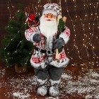 Дед Мороз "В костюме с орнаментом, лыжами и веточками" 60 см, красно-белый - фото 2140082