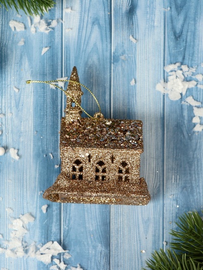 Ёлочные игрушки «Замок глиттер» 7×10 см, золото