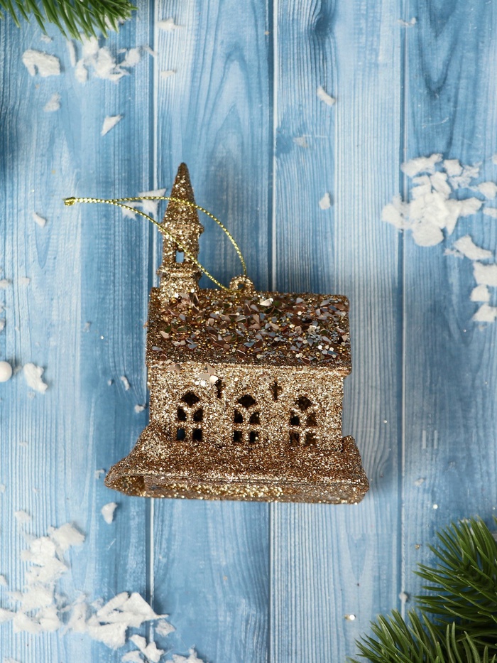 Ёлочные игрушки «Замок глиттер» 7×10 см, золото - Фото 1