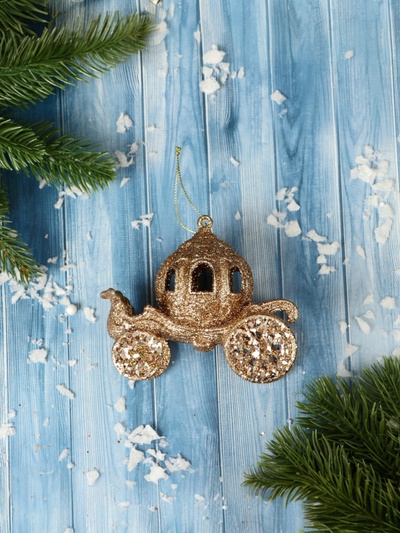 Ёлочная игрушка «Карета» 10×8.5 см, золотистый