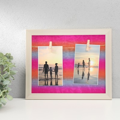 Фоторамка - коллаж на 2 фото «Закат», с прищепками, золото, 27.7×23 см