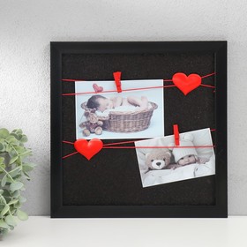 Фоторамка пластик на 2 фото "Любовное послание" с прищепками, черный 30х30 см
