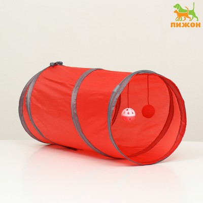 Туннель для кошек, 50×25 см, с игрушкой, красный