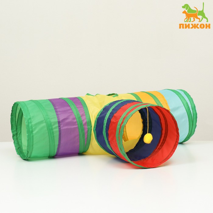 Туннель для кошек шуршащий «Тройник», 80×25 см, разноцветный - Фото 1