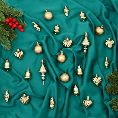 Ёлочные игрушки «Весёлый завиток», шары новогодние, набор 24 шт., 4 см, золото