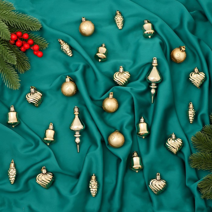 Ёлочные игрушки «Весёлый завиток», шары новогодние, набор 24 шт., 4 см, золото - Фото 1