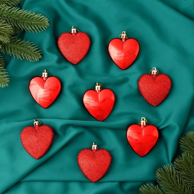 Ёлочные игрушки 8 шт. «Зимнее волшебство. Романтика» пластик, 6 см, красный