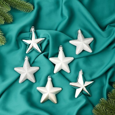 Набор украшений пластик 6 шт «Зимнее волшебство. Звездопад» пластик, 8 см, серебро