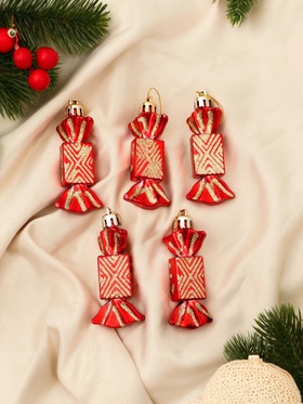 Ёлочные игрушки 5 шт. «Конфеты - геометрия» 1.5×7 см, красный