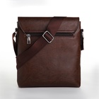 Сумка планшет мужская, на молнии, 2 наружных кармана, 23×4×23.5 см, тёмно-коричневая - Фото 6