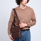 Сумка планшет мужская, на молнии, 2 наружных кармана, 23×4×23.5 см, тёмно-коричневая - Фото 8