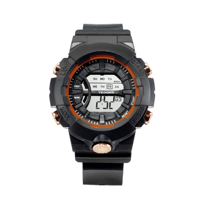 Часы наручные электронные мужские, ремешок силикон, черные - Фото 1
