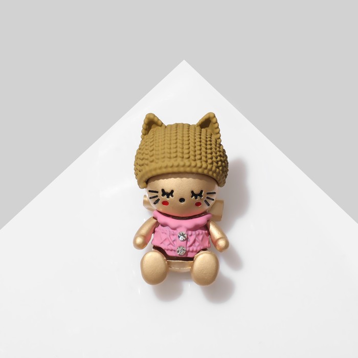 Брошь «Котёнок» в шапке, цвет розово-зелёный в золоте - Фото 1
