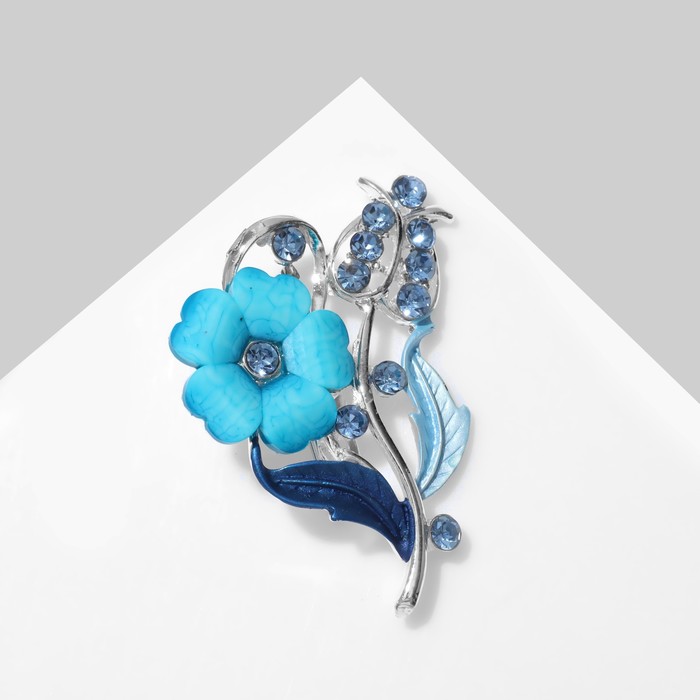 Брошь «Цветение», цвет морской в серебре - Фото 1