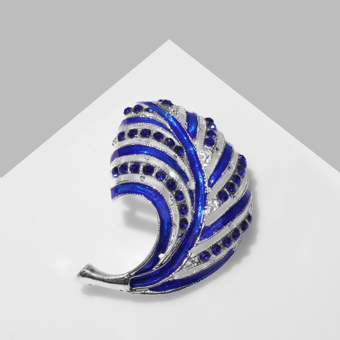 Брошь «Лист» изогнутый, цвет синий в серебре - Фото 1