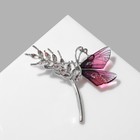 Брошь «Бабочка» на колоске, цвет бело-розовый в серебре - фото 4542847