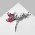 Брошь «Бабочка» на колоске, цвет бело-розовый в серебре - фото 7197423