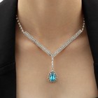 Набор 2 предмета: серьги, колье «Элит» капли треугольник, цвет бело-голубой в серебре, 40 см - фото 31545281