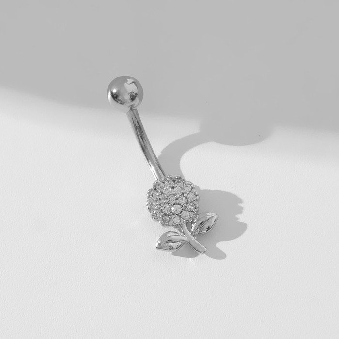 Пирсинг в пупок «Цветок» на стебельке, штанга L=1 см, цвет белый в серебре - Фото 1
