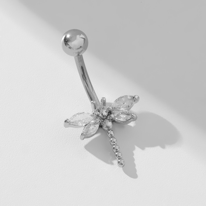 Пирсинг в пупок «Стрекоза», штанга L=1 см, белый в серебре - Фото 1
