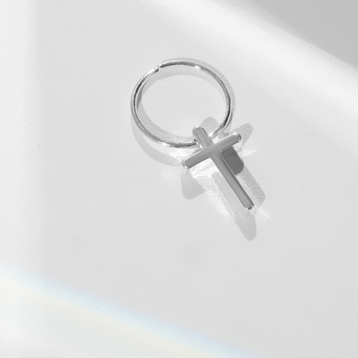Пирсинг в ухо «Крестик» соло, d=10 мм, цвет серебро - Фото 1