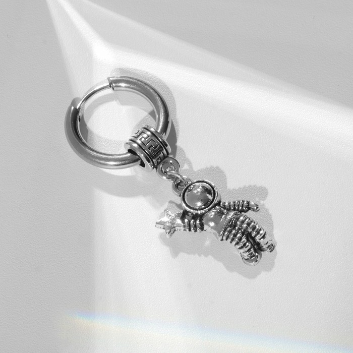 Пирсинг в ухо «Кольцо» космонавт, d=13 мм, цвет серебро - Фото 1