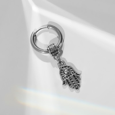Пирсинг в ухо «Кольцо» Рука Хамса, d=13 мм, цвет серебро