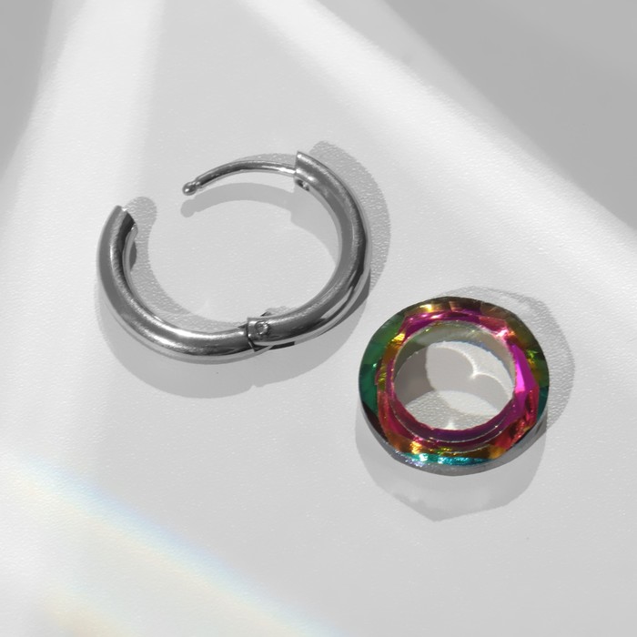 Пирсинг в ухо "Кольцо" Сатурн, d=17мм, цвет бензиновый в серебре