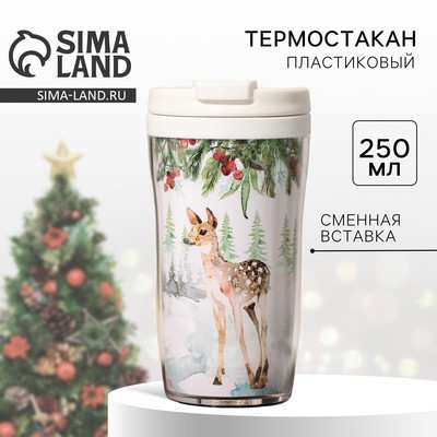 Термокружка новогодняя со вставкой «Зимний лес», 250 мл