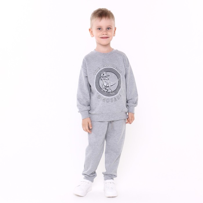 Костюм для мальчика (свитшот, брюки), цвет средне-серый меланж, рост 122 см - Фото 1